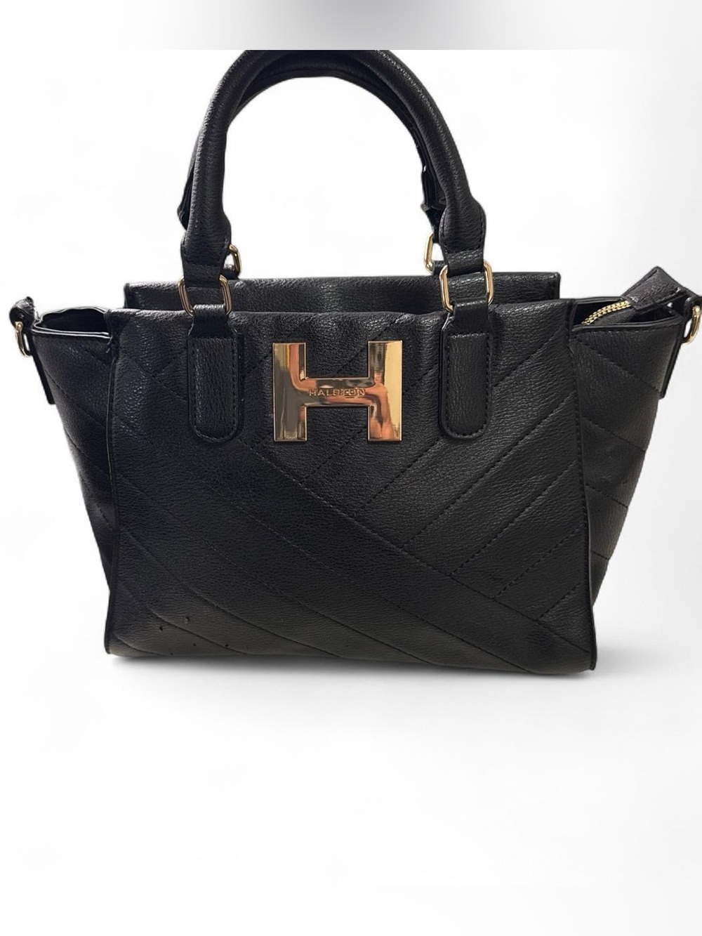 Halston Black Quilted Satchel with Gold hardware